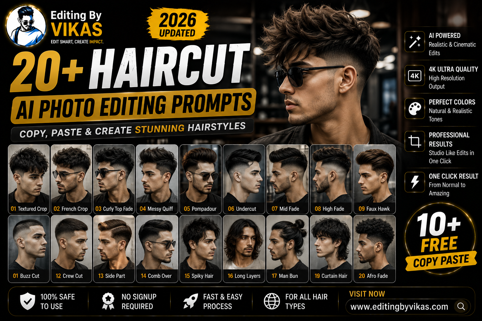 20+ Haircut AI Photo Editing Prompts Copy Paste