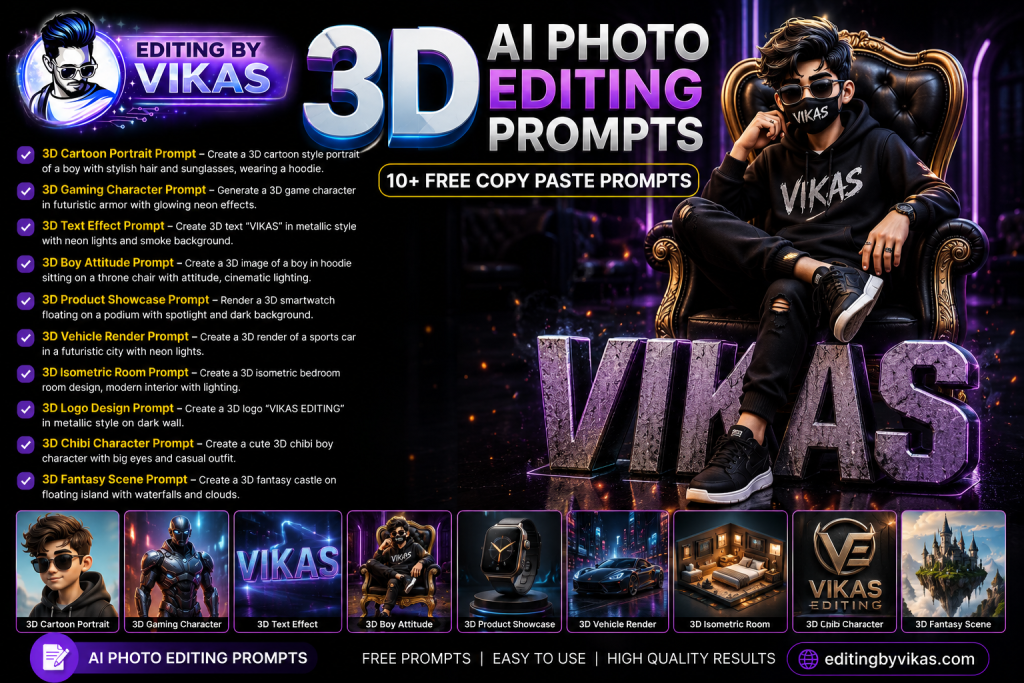 3D AI Photo Editing Prompts 2026 (5+ Free Copy Paste)