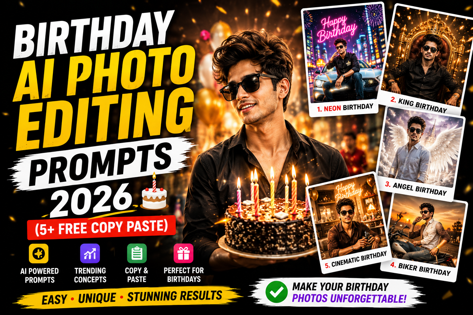 Birthday AI Photo Editing Prompts 2026 (5+ Free Copy Paste)