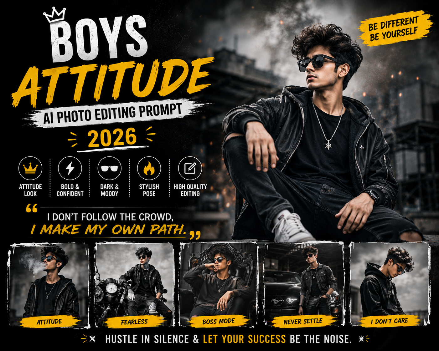 Boys Attitude AI Photo Editing Prompts 2026 (5+ Free Copy Paste)