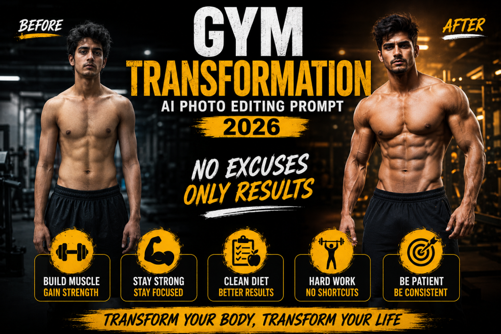Gym Transformation AI Photo Editing Prompt 2026 (10+ Free Copy Paste)