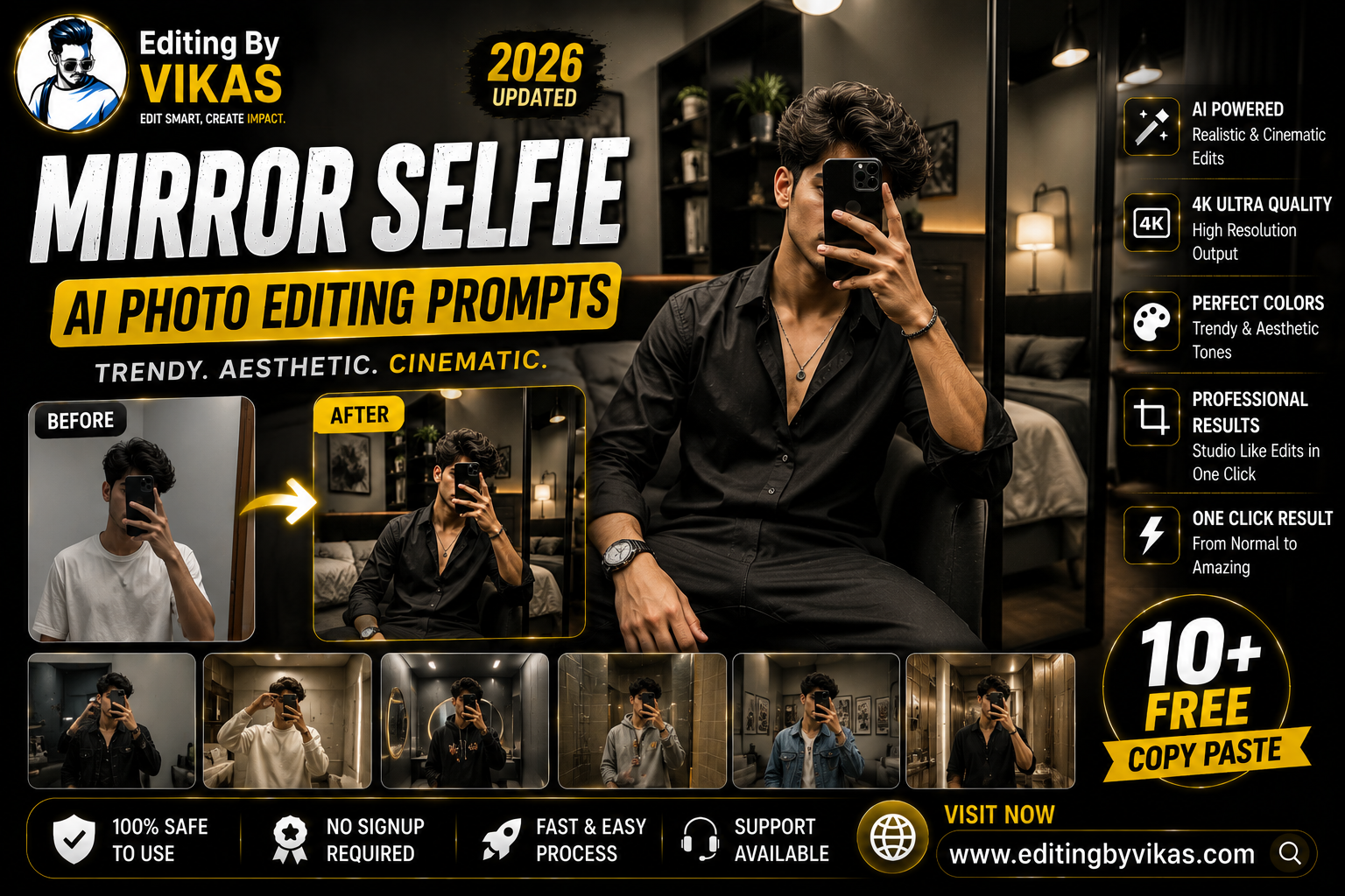 Mirror Selfie AI Photo Editing Prompts 2026 (5+ Free Copy Paste)