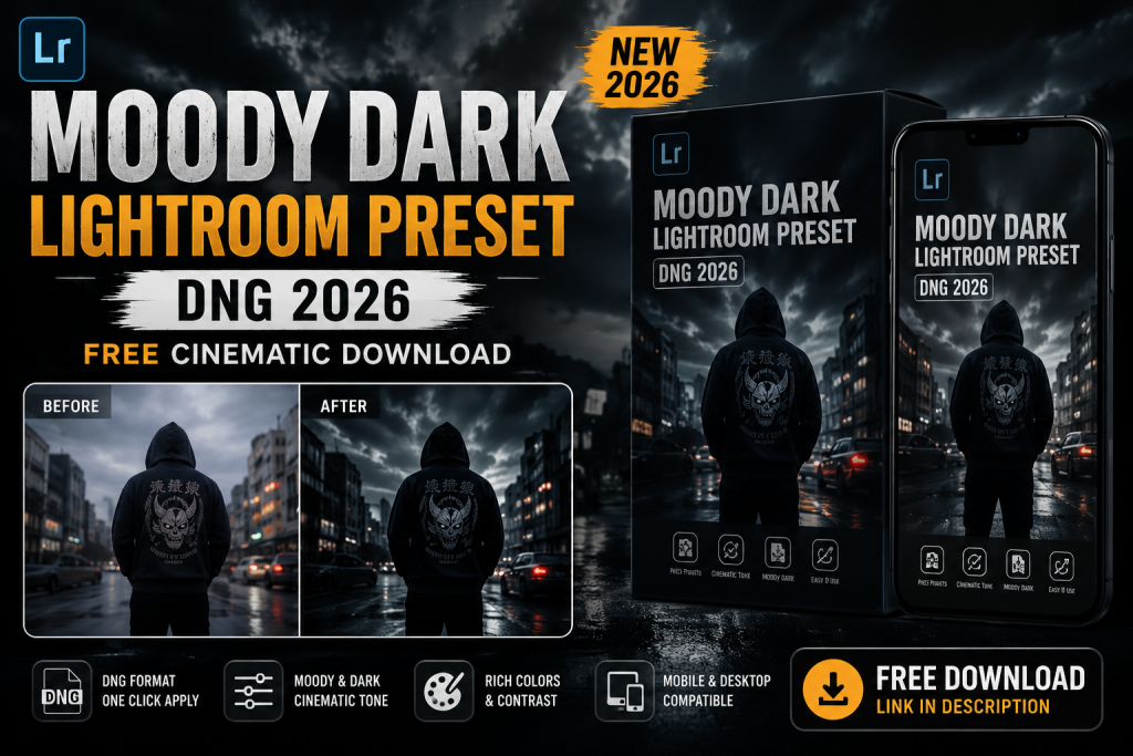Moody Dark Lightroom Preset DNG 2026 (Free Cinematic Download)