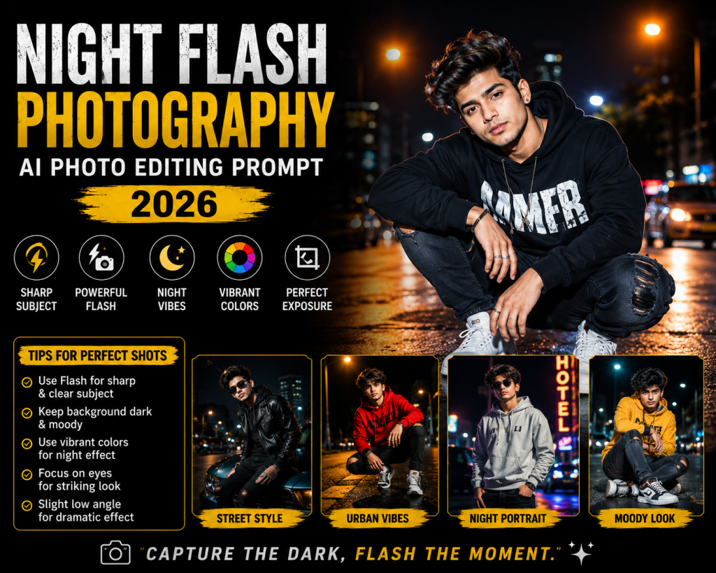 Night Flash Photography AI Photo Editing Prompt 2026 (20+ Free Copy Paste)