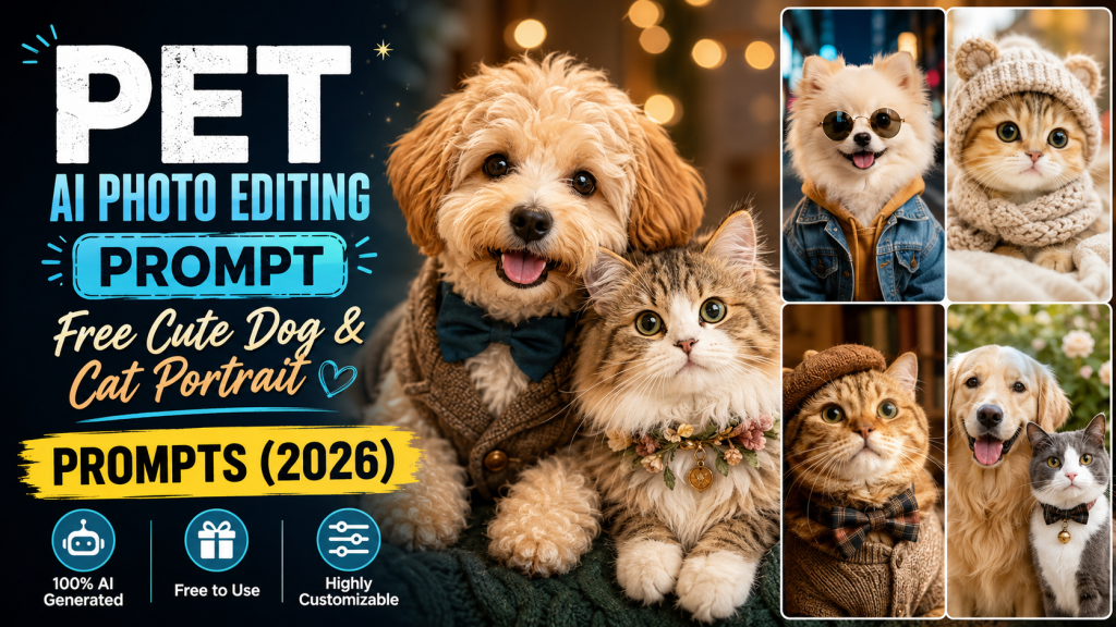 Pet AI Photo Editing Prompt Free Cute Dog & Cat Portrait Prompts (2026) Pet AI Photo Editing Prompt Free Cute Dog & Cat Portrait Prompts (2026)