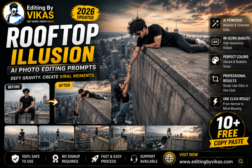 Rooftop Illusion AI Photo Editing Prompt 2026 (20+ Free Copy Paste, Gemini)