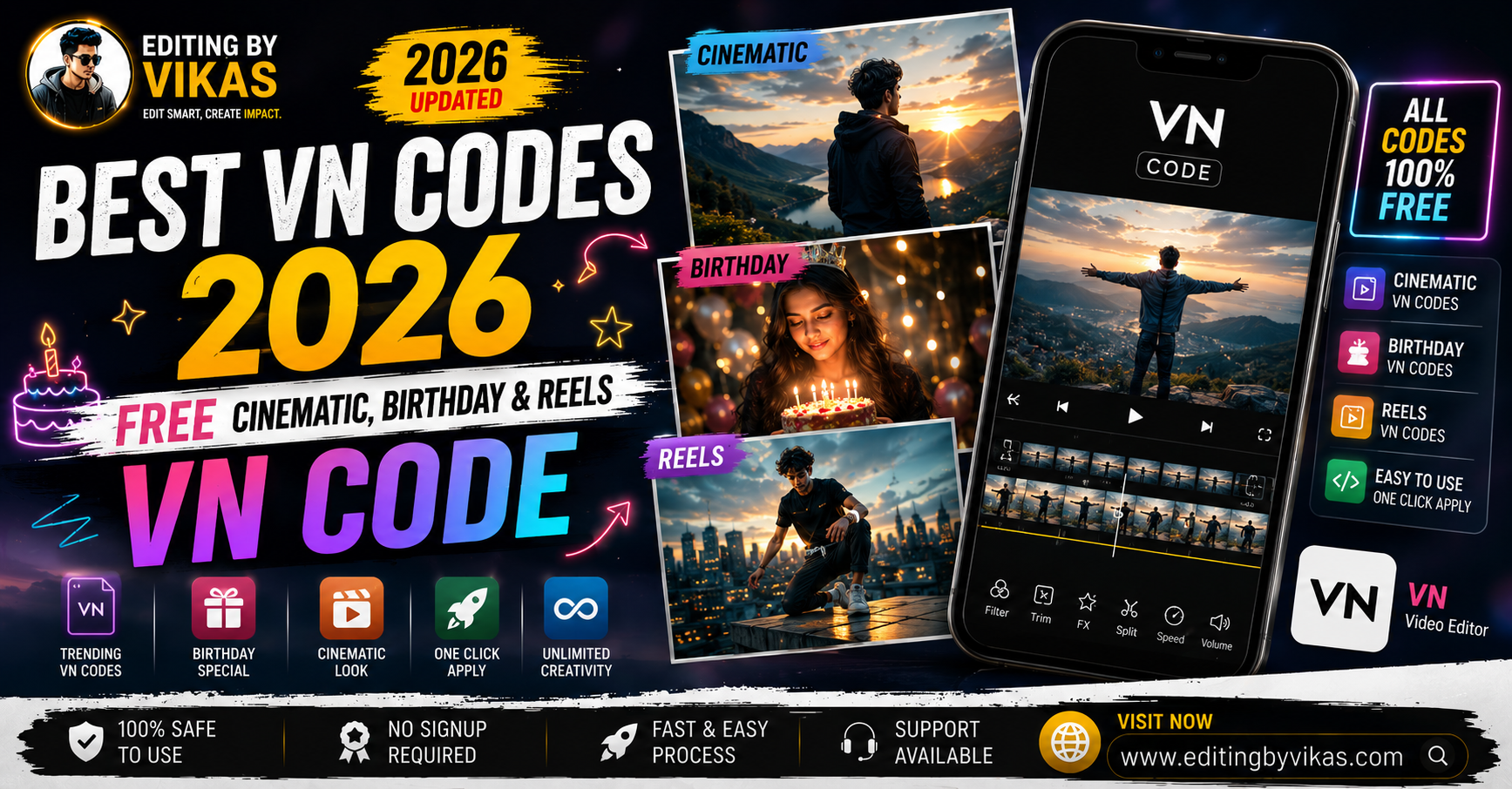 Best VN Codes 2026 Free Cinematic, Birthday & Reels VN Code