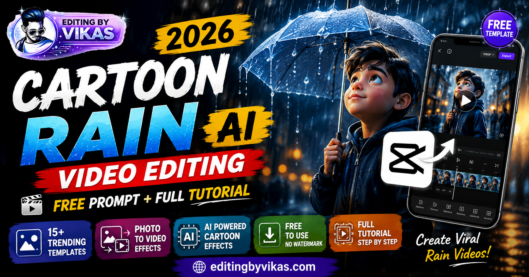 Cartoon Rain AI Video Editing 2026 (Free Prompt + Full Tutorial)
