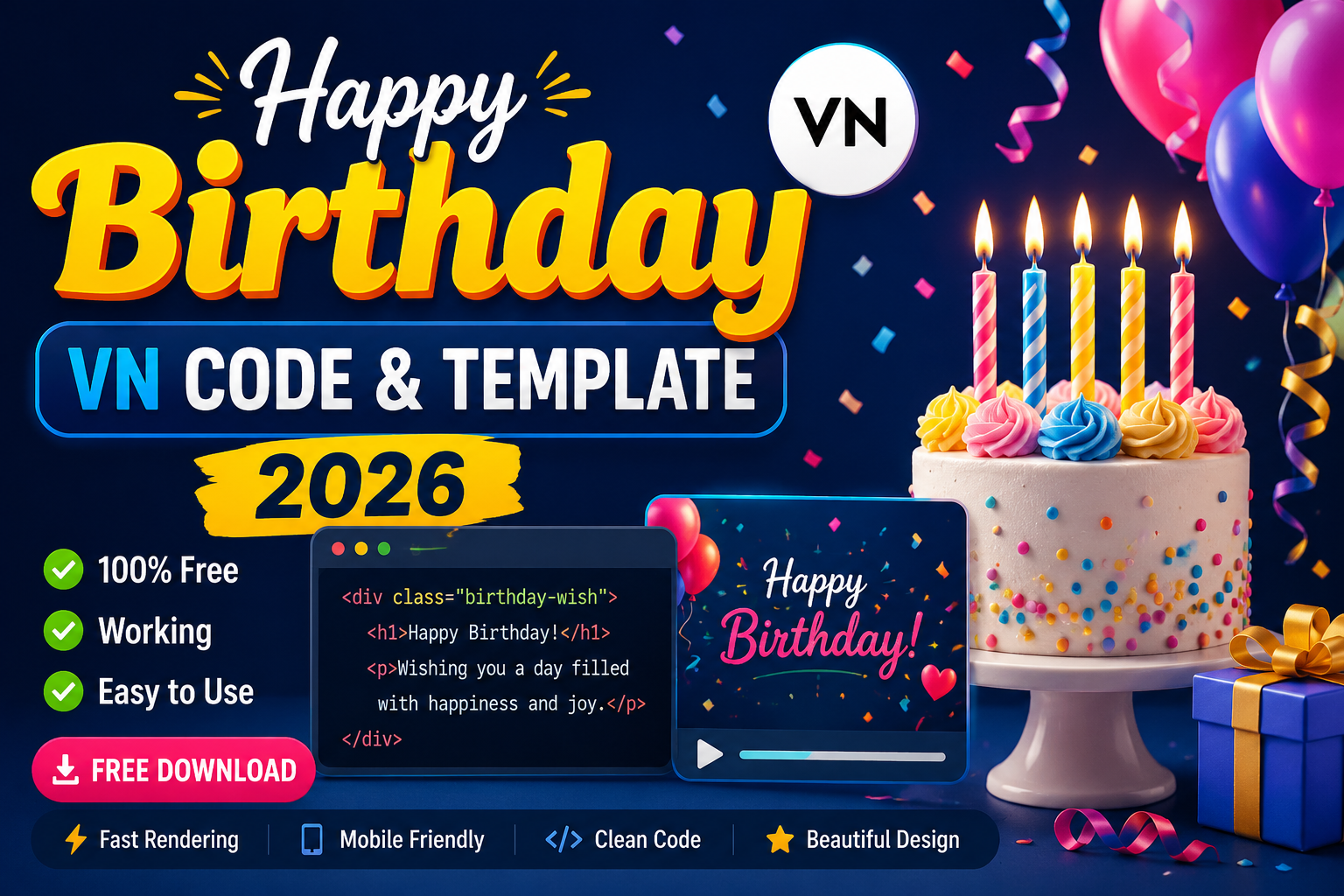 Happy Birthday VN Code & Template 2026 (100% Free, Working)