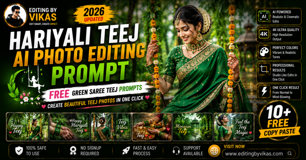 Hariyali Teej AI Photo Editing Prompt: Free Green Saree Teej Prompts (2026)
