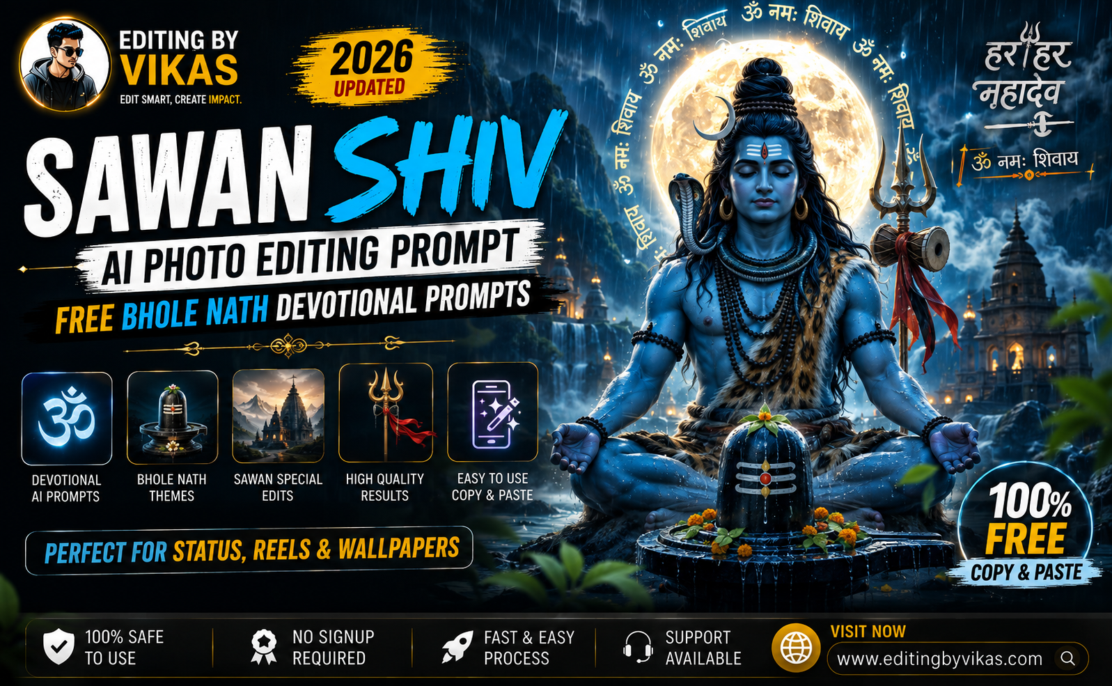 Sawan Shiv AI Photo Editing Prompt: Free Bhole Nath Devotional Prompts (2026)