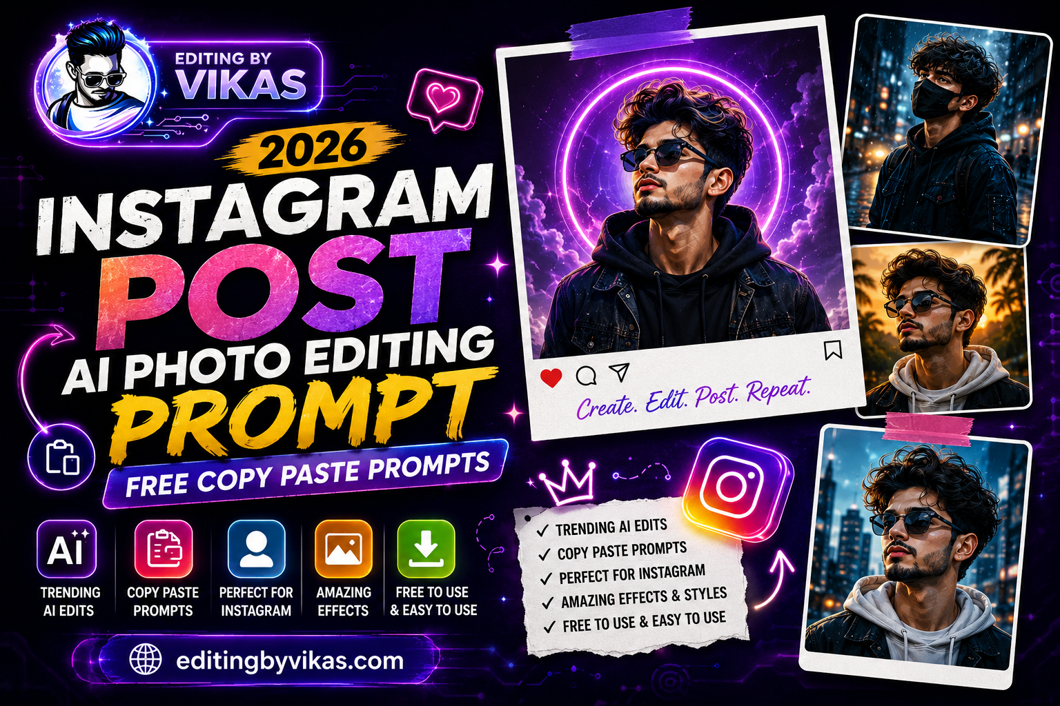 Instagram Post AI Photo Editing Prompt 2026 Free Copy Paste Prompts