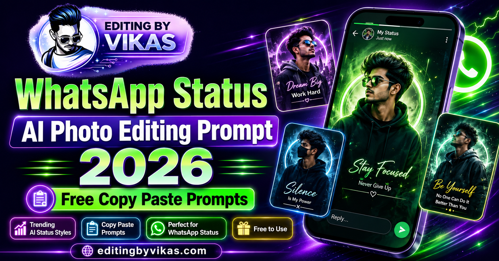 WhatsApp Status AI Photo Editing Prompt 2026 Free Copy Paste Prompts